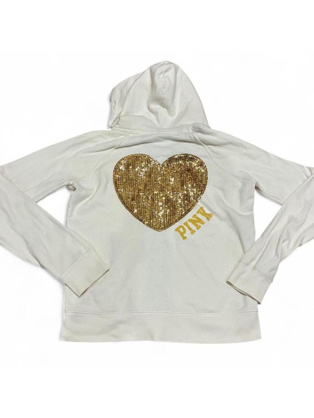 Vintage Victoria’s Secret PINK Gold Sequin Heart Zip Up Hoodie
